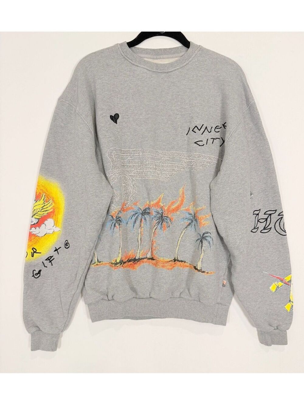 Honor The Gift Heavens Sake Crewneck Sweatshirt Grey Inner City Palm Trees Small